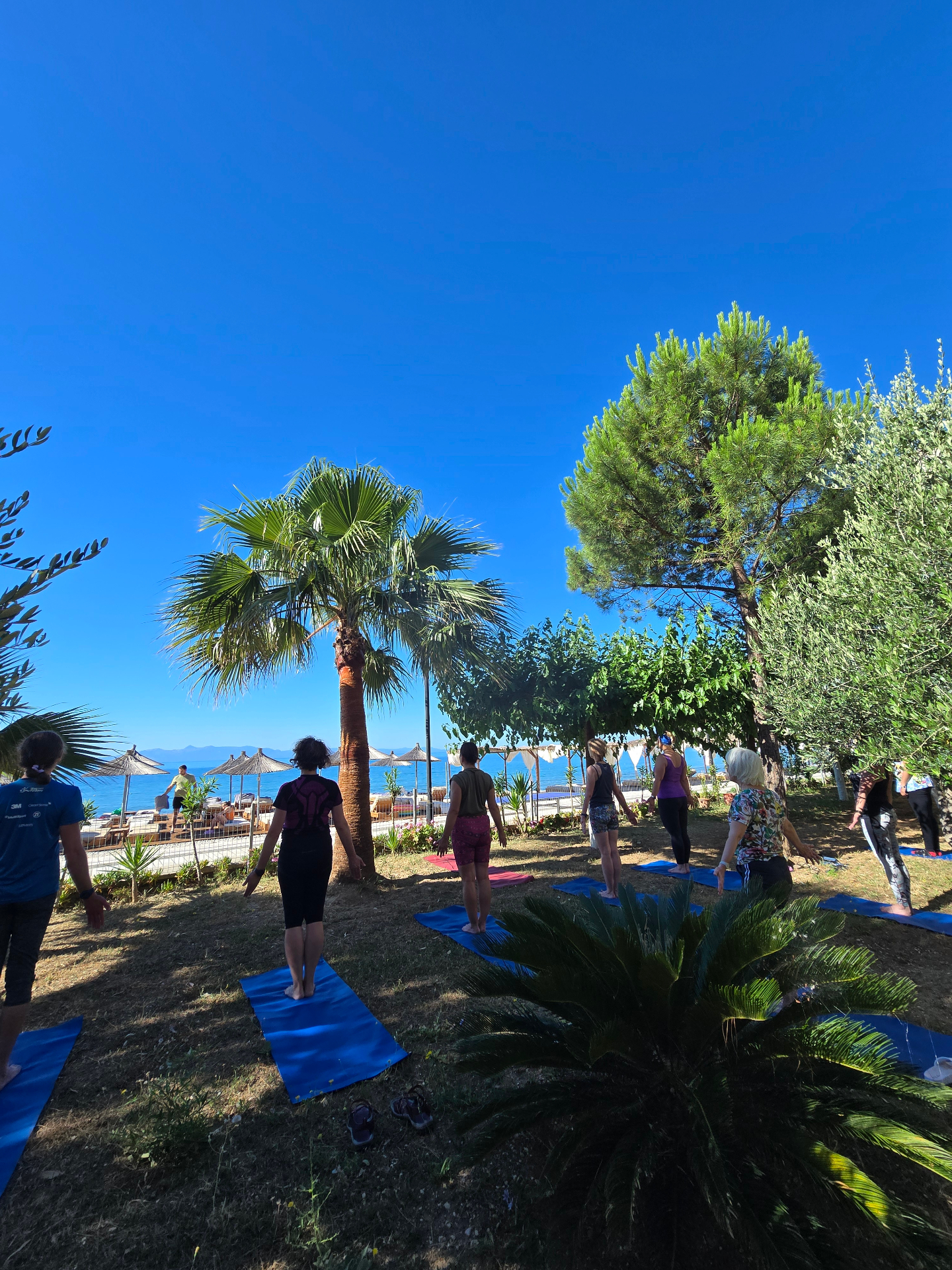 Standing practice with view of the Ionian sea